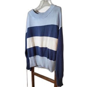 Lucky Brand Blue White Striped Colorblock Oversized Knit Sweater Women’s S/P EUC